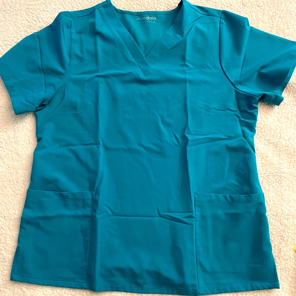 Mandala Teal Scrub Top and Bottom Set - Picture 2 of 5